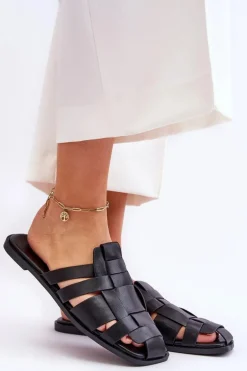 Damskie Klapki Z Paskami Czarne Reyna