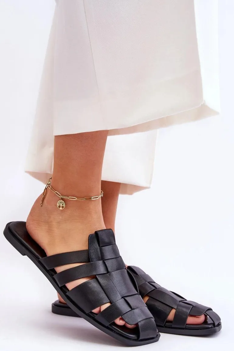 Damskie Klapki Z Paskami Czarne Reyna