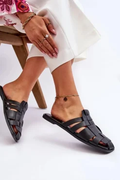 Damskie Klapki Z Paskami Czarne Reyna