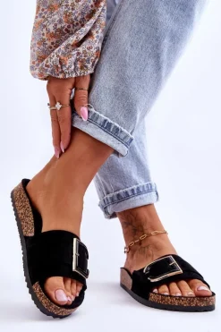 Damskie Klapki Zamszowe Na Platformie Czarne Festil