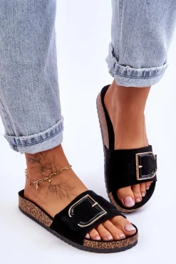 Damskie Klapki Zamszowe Na Platformie Czarne Festil