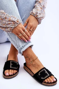 Damskie Klapki Zamszowe Na Platformie Czarne Festil