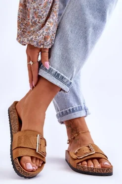 Damskie Klapki Zamszowe Na Platformie Camel Festil