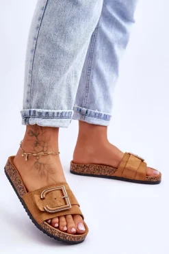 Damskie Klapki Zamszowe Na Platformie Camel Festil