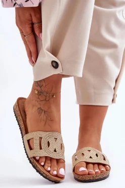 Damskie Klapki Zdobione Ćwiekami Beżowe Evelins