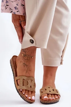 Damskie Klapki Zdobione Ćwiekami Brązowe Evelins