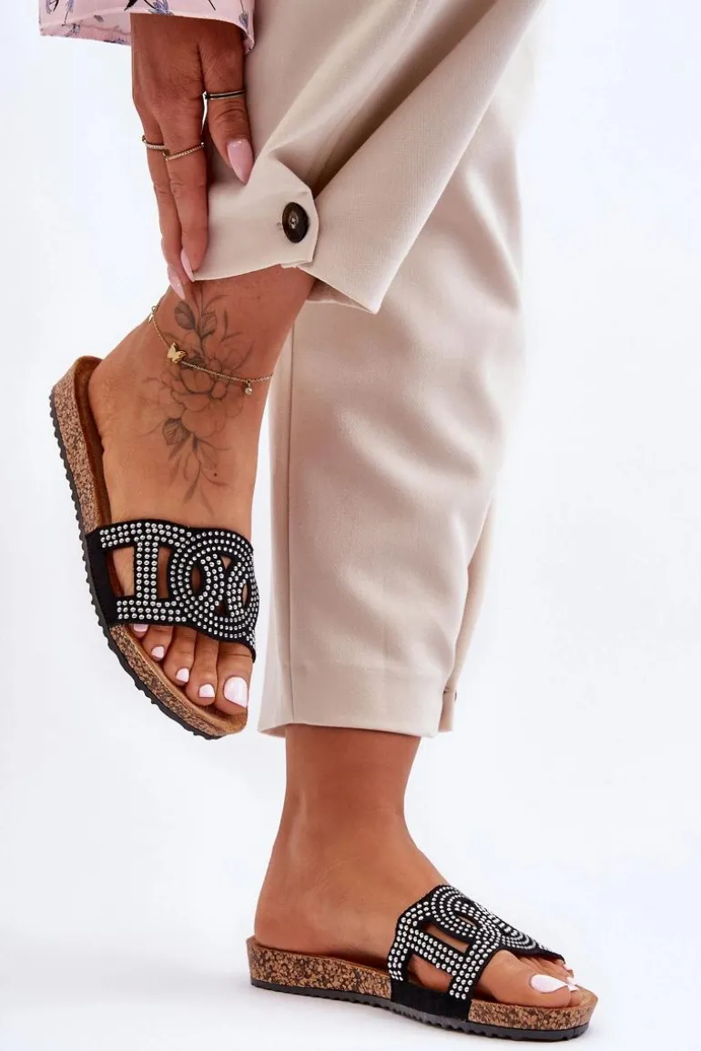 Damskie Klapki Zdobione Ćwiekami Czarne Evelins