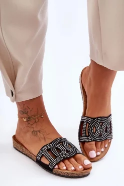 Damskie Klapki Zdobione Ćwiekami Czarne Evelins