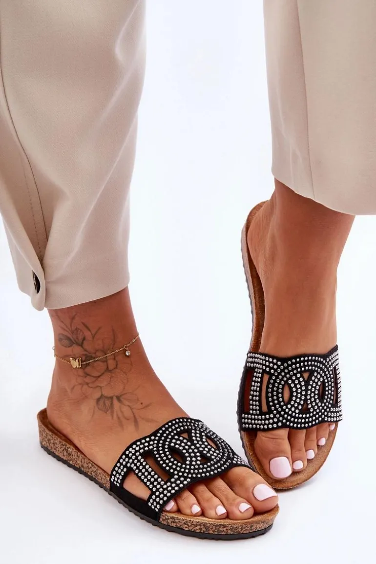 Damskie Klapki Zdobione Ćwiekami Czarne Evelins