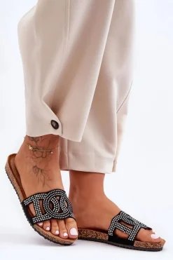 Damskie Klapki Zdobione Ćwiekami Czarne Evelins