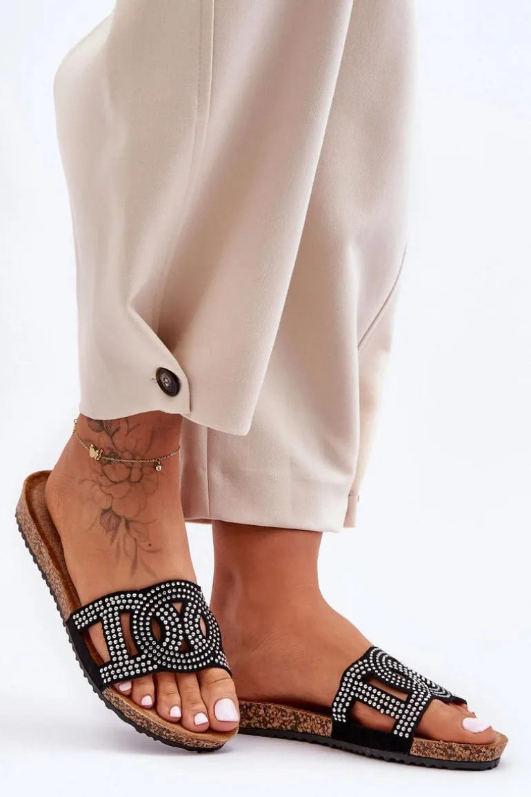 Damskie Klapki Zdobione Ćwiekami Czarne Evelins