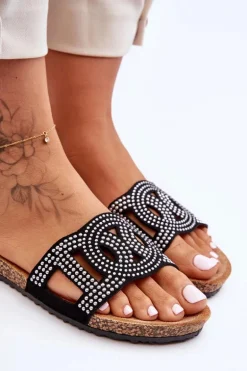 Damskie Klapki Zdobione Ćwiekami Czarne Evelins