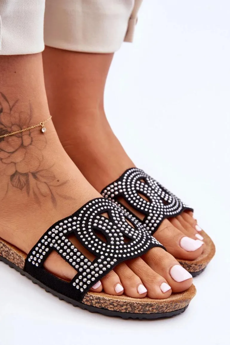 Damskie Klapki Zdobione Ćwiekami Czarne Evelins