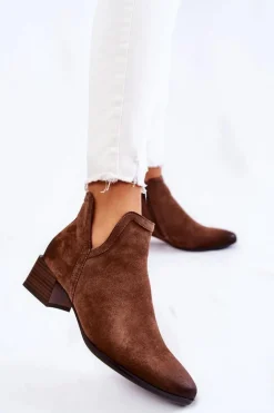 Damskie Klasyczne Botki Na Suwak Brązowe Ellene