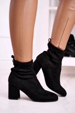 Damskie Klasyczne Botki Na Słupku Zamszowe Czarne Ring