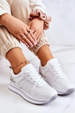 Damskie Klasyczne Buty Sportowe Na Koturnie Białe Advanced