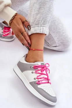 Damskie Klasyczne Buty Sportowe Podwójnie Sznurowane Biało-Szare Jella