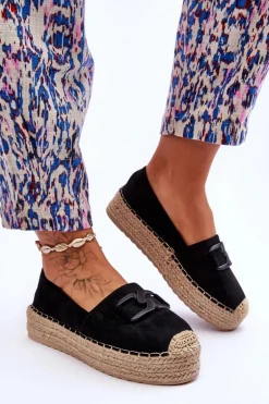 Damskie Klasyczne Espadryle Na Platformie Czarne Maurine