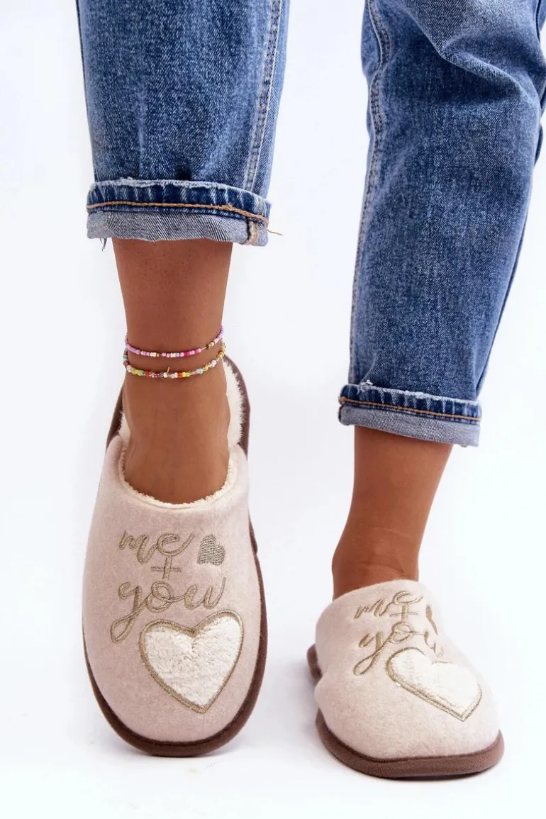 Damskie Klasyczne Kapcie Wsuwane Ocieplane Beżowe Mabira