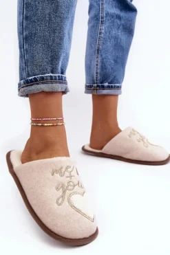 Damskie Klasyczne Kapcie Wsuwane Ocieplane Beżowe Mabira