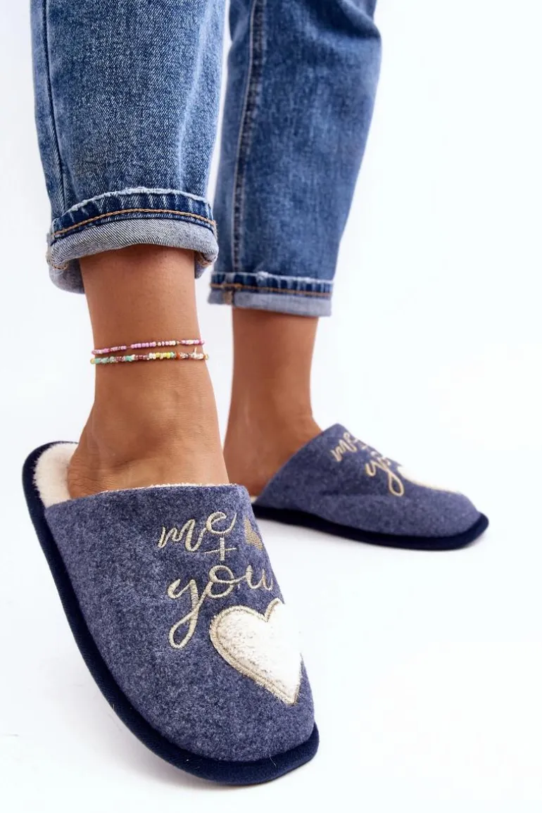 Damskie Klasyczne Kapcie Wsuwane Ocieplane Niebieskie Mabira