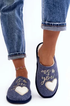 Damskie Klasyczne Kapcie Wsuwane Ocieplane Niebieskie Mabira