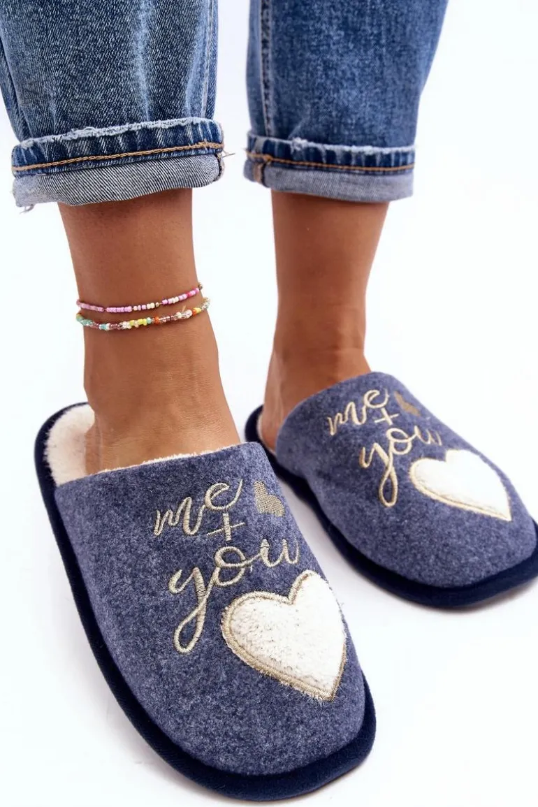 Damskie Klasyczne Kapcie Wsuwane Ocieplane Niebieskie Mabira