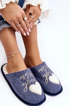 Damskie Klasyczne Kapcie Wsuwane Ocieplane Niebieskie Mabira