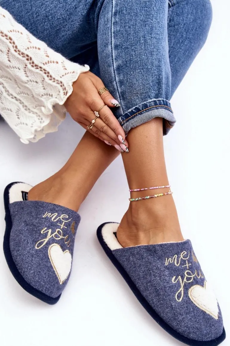 Damskie Klasyczne Kapcie Wsuwane Ocieplane Niebieskie Mabira