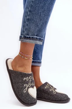 Damskie Klasyczne Kapcie Wsuwane Ocieplane Szare Mabira