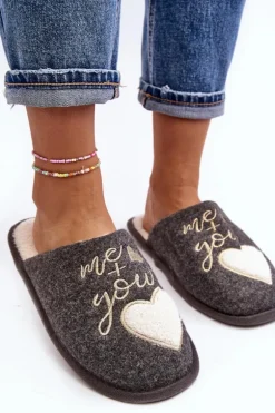 Damskie Klasyczne Kapcie Wsuwane Ocieplane Szare Mabira