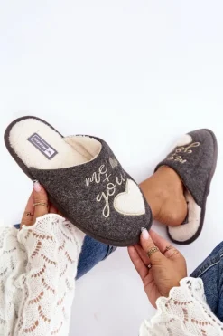 Damskie Klasyczne Kapcie Wsuwane Ocieplane Szare Mabira