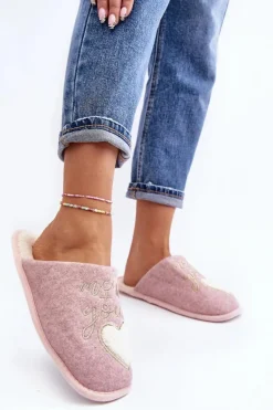 Damskie Klasyczne Kapcie Wsuwane Ocieplane Różowe Mabira