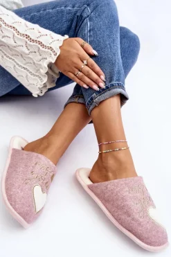 Damskie Klasyczne Kapcie Wsuwane Ocieplane Różowe Mabira