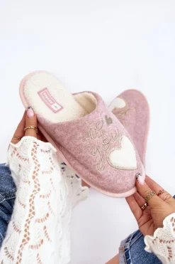 Damskie Klasyczne Kapcie Wsuwane Ocieplane Różowe Mabira