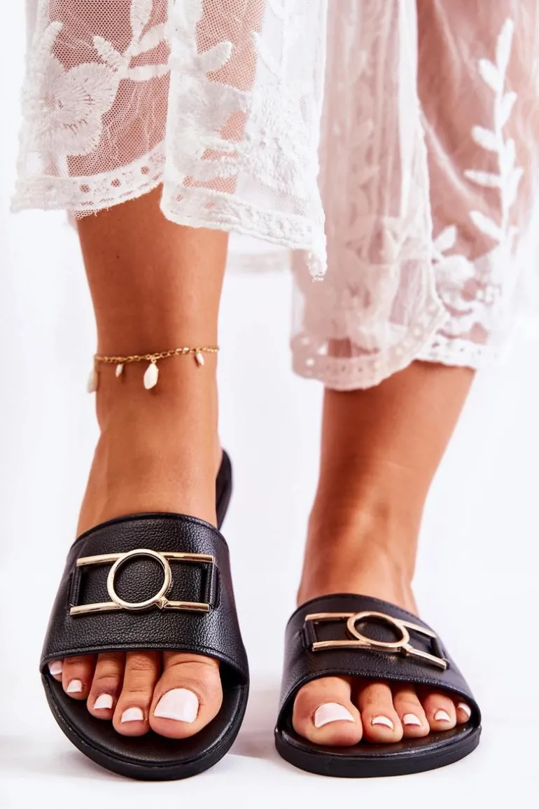 Damskie Klasyczne Klapki Z Ozdobą Czarne Sherri