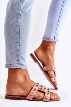 Damskie Klasyczne Klapki Z Ozdobami Różowe Scotlyn