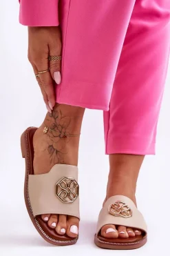 Damskie Klasyczne Klapki Na Płaskim Obcasie Beżowe Larotte