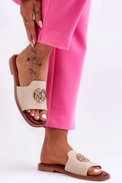 Damskie Klasyczne Klapki Na Płaskim Obcasie Beżowe Larotte