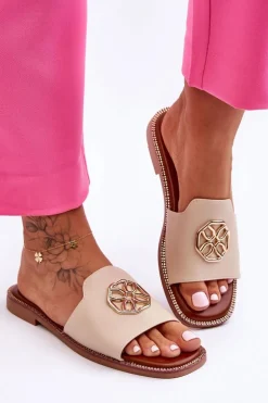 Damskie Klasyczne Klapki Na Płaskim Obcasie Beżowe Larotte