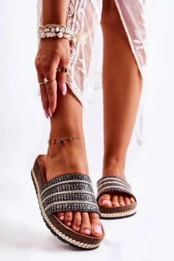 Damskie Klasyczne Klapki Z Łańcuszkiem Czarne Maddy