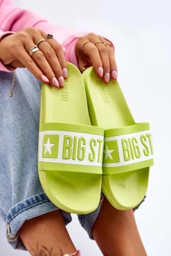 Damskie Klasyczne Klapki Big Star LL274742 Limonkowe