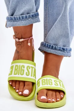 Damskie Klasyczne Klapki Big Star LL274742 Limonkowe