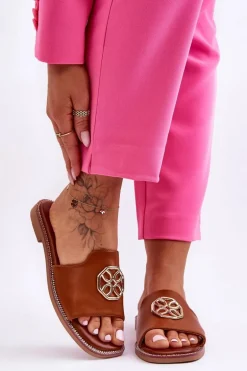 Damskie Klasyczne Klapki Na Płaskim Obcasie Camel Larotte