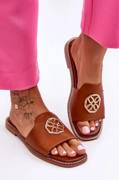 Damskie Klasyczne Klapki Na Płaskim Obcasie Camel Larotte