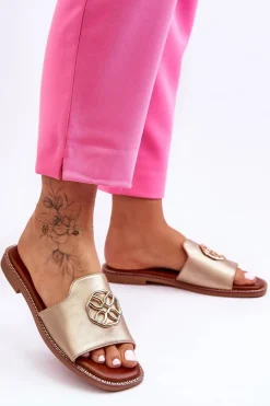 Damskie Klasyczne Klapki Na Płaskim Obcasie Złote Larotte