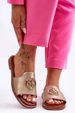 Damskie Klasyczne Klapki Na Płaskim Obcasie Złote Larotte