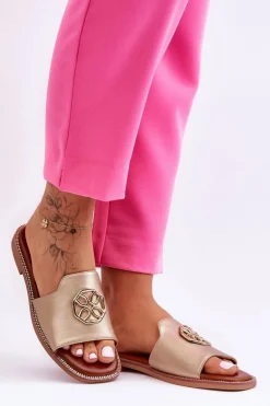 Damskie Klasyczne Klapki Na Płaskim Obcasie Złote Larotte