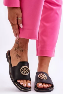 Damskie Klasyczne Klapki Na Płaskim Obcasie Czarne Larotte