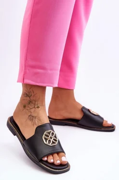 Damskie Klasyczne Klapki Na Płaskim Obcasie Czarne Larotte